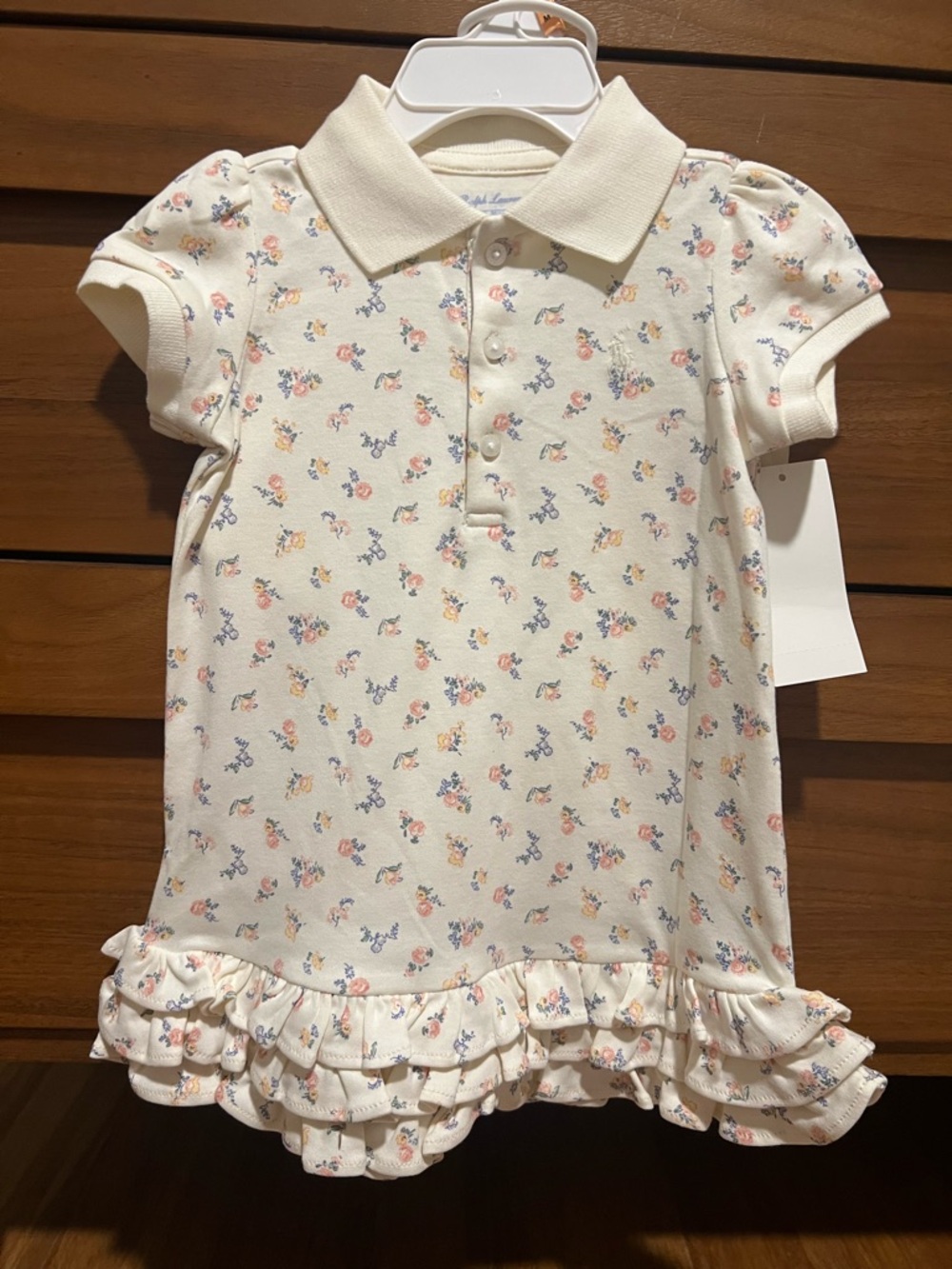 Ralph Lauren Cream Floral Polo Dress with Ruffle Hem